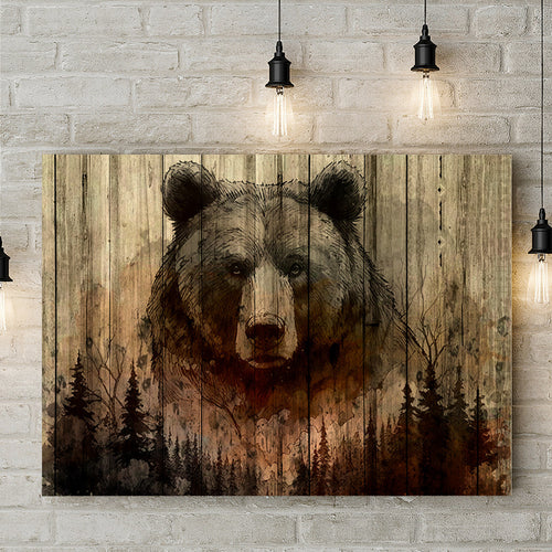 Rustic Woodland Bear Canvas Wall Art Decor, Nature-Inspired Forest Artwork