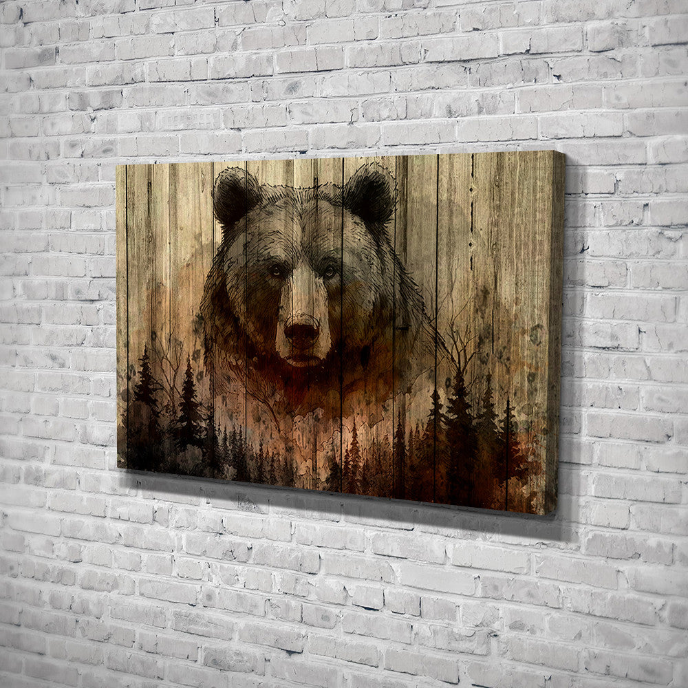 Rustic Woodland Bear Canvas Wall Art Decor, Nature-Inspired Forest Artwork