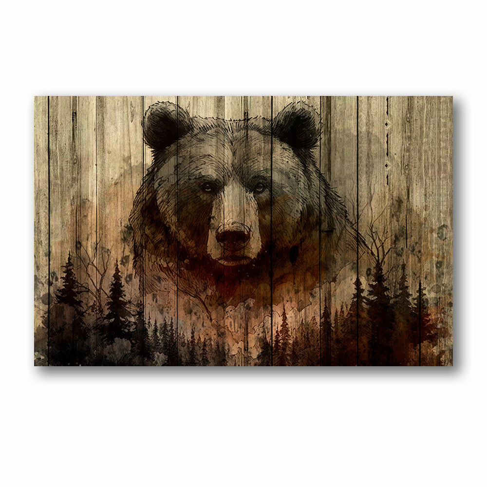 Rustic Woodland Bear Canvas Wall Art Decor, Nature-Inspired Forest Artwork