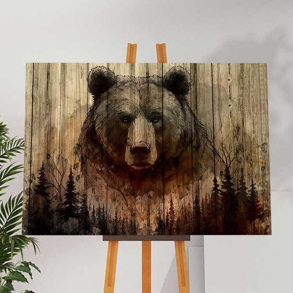Rustic Woodland Bear Canvas Wall Art Decor, Nature-Inspired Forest Artwork