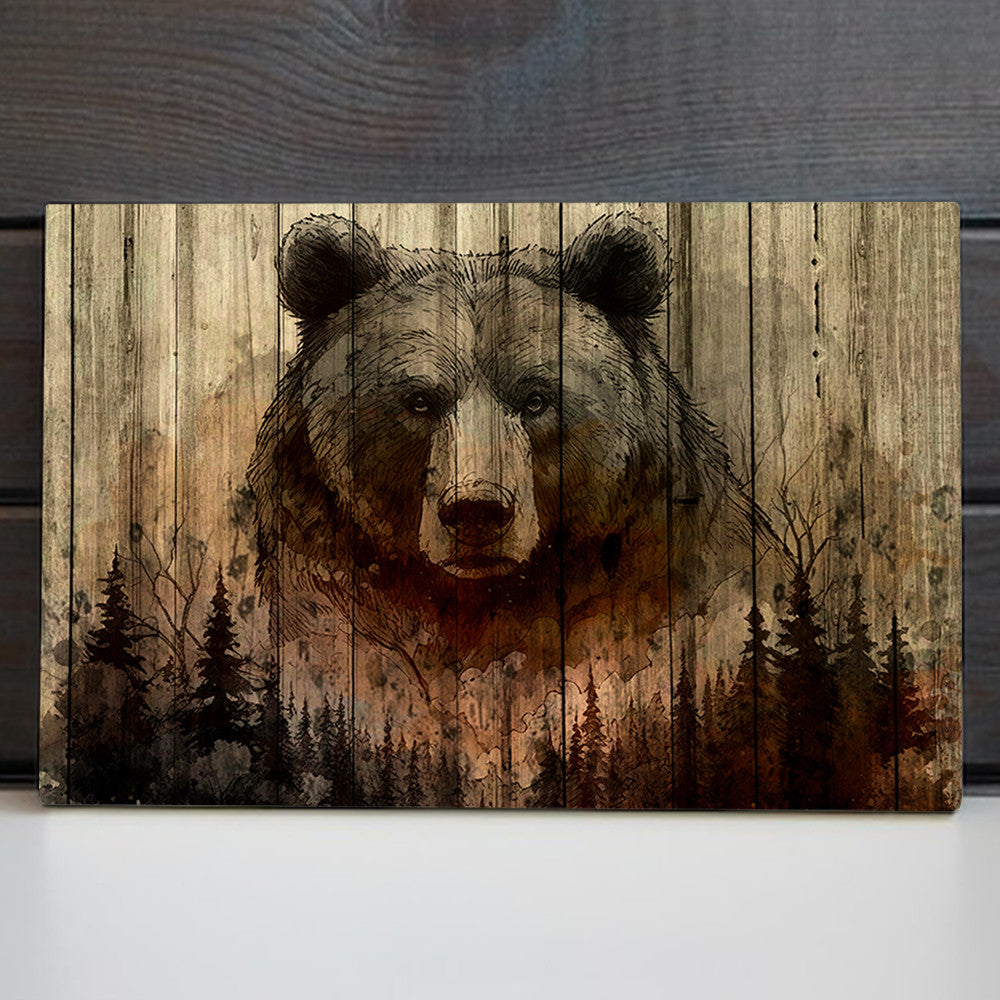 Rustic Woodland Bear Canvas Wall Art Decor, Nature-Inspired Forest Artwork