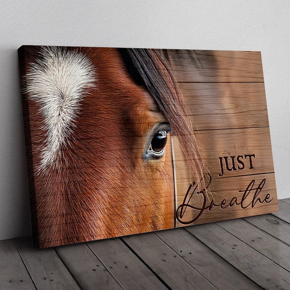 Horse Just Breath Canvas Wall Art Decor, Inspirational Farmhouse Horse Art, Horse Lover Gift