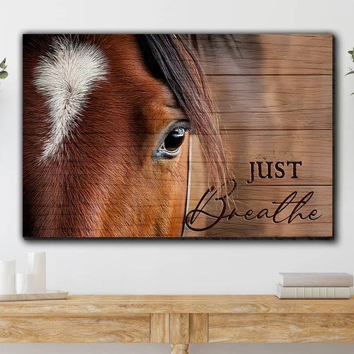Horse Just Breath Canvas Wall Art Decor, Inspirational Farmhouse Horse Art, Horse Lover Gift