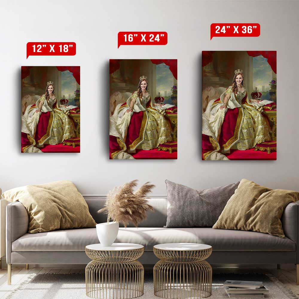 Personalized Photo The Queen Gold Gown Canvas Wall Art – Gift for Her