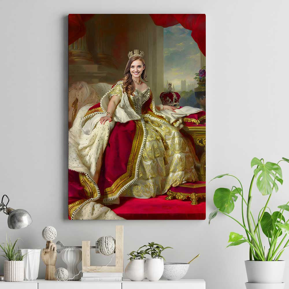 Personalized Photo The Queen Gold Gown Canvas Wall Art – Gift for Her