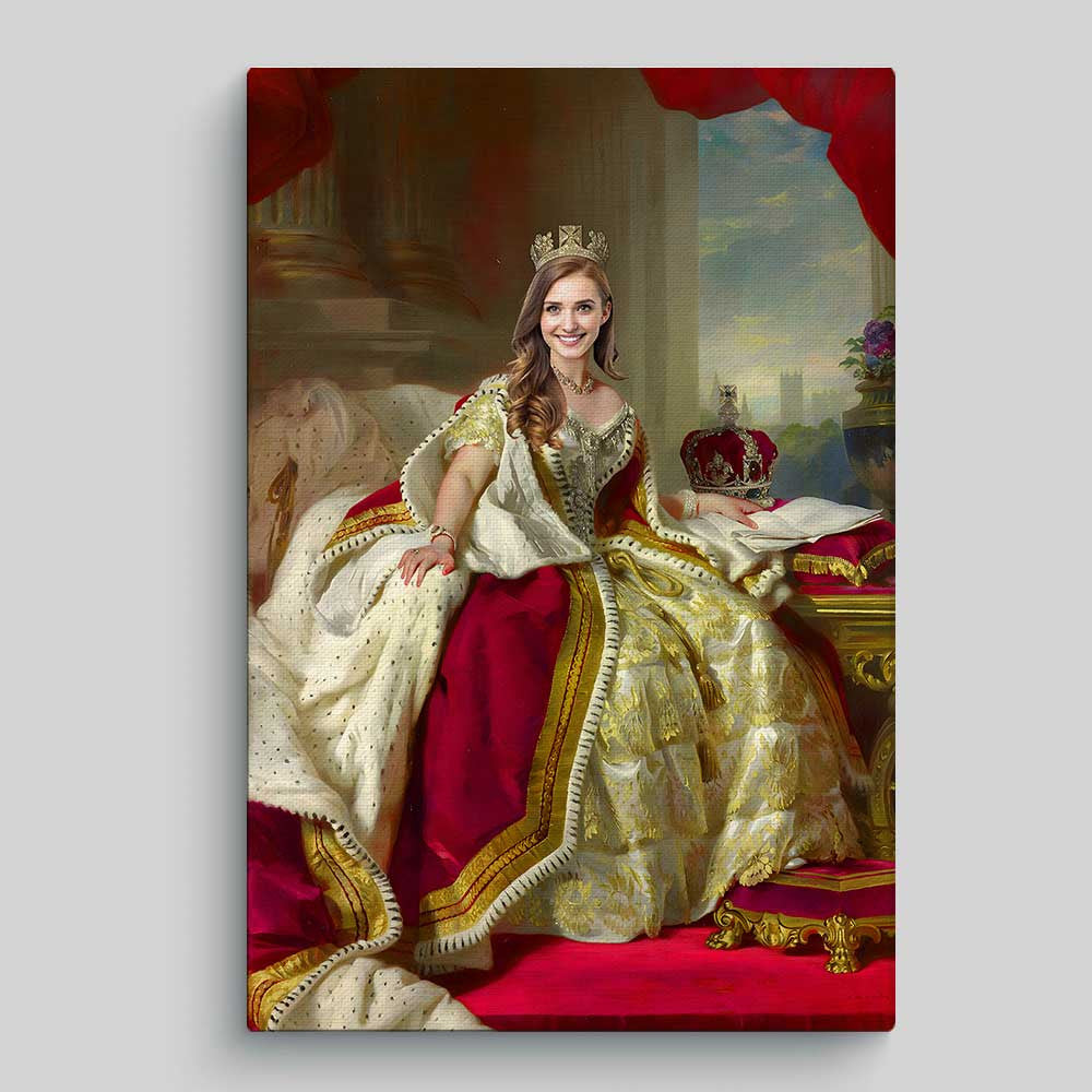 Personalized Photo The Queen Gold Gown Canvas Wall Art – Gift for Her