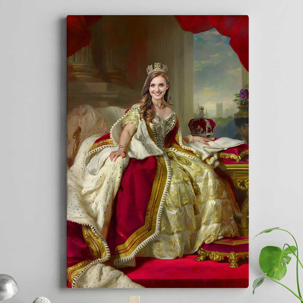Personalized Photo The Queen Gold Gown Canvas Wall Art – Gift for Her