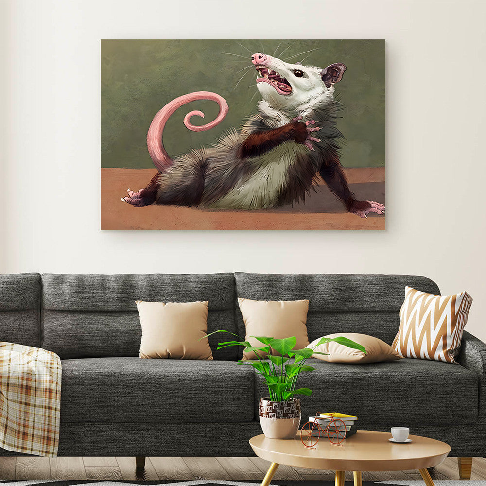 Opossum Funny Canvas Wall Art – Funny Animal Wall Art