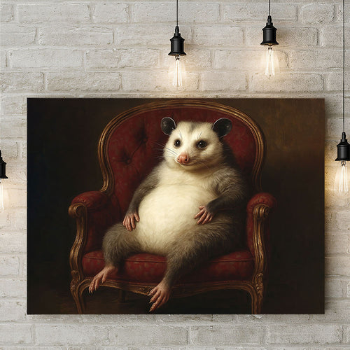 Opossums Lounging on Sofa Poster Canvas Wall Art, Animals Canvas Wall Art Decor
