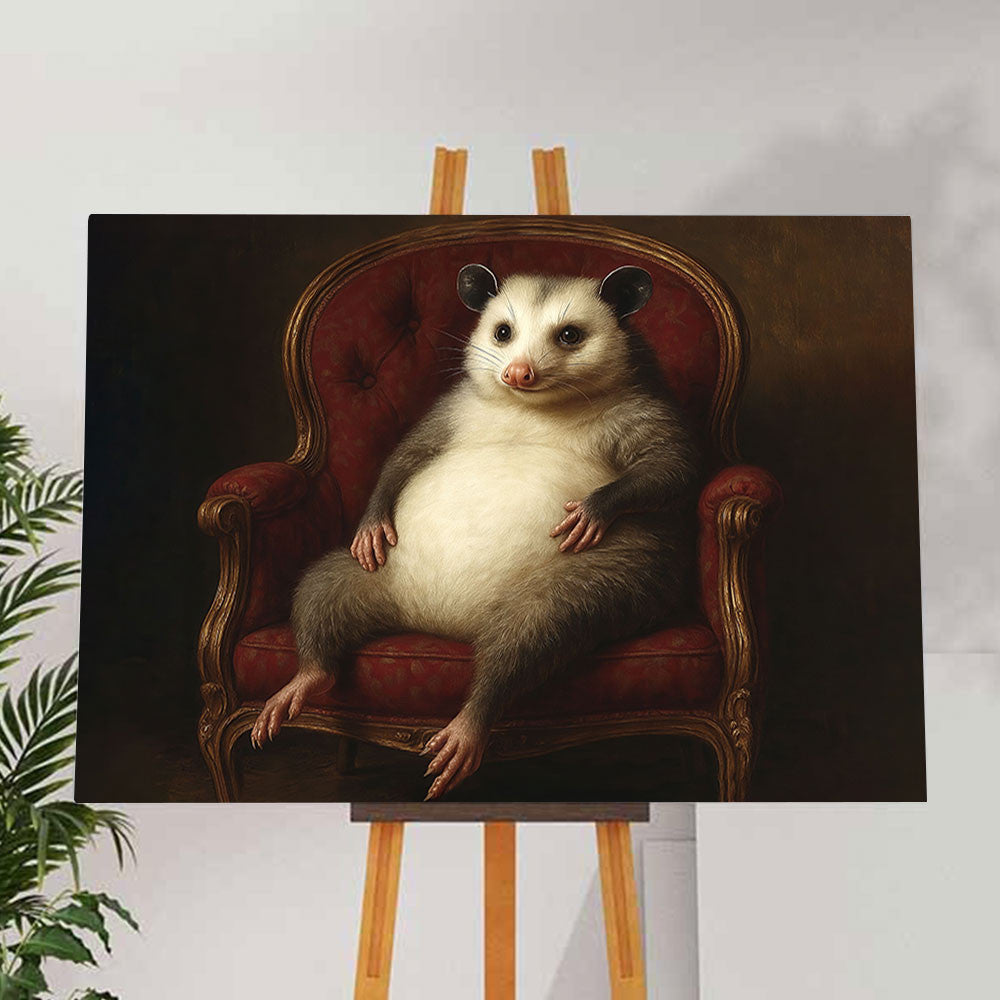 Opossums Lounging on Sofa Canvas Wall Art – Funny Animal Wall Art