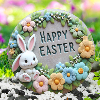 Happy Easter Rabbit Flowers Garden Stone - Easter Stone