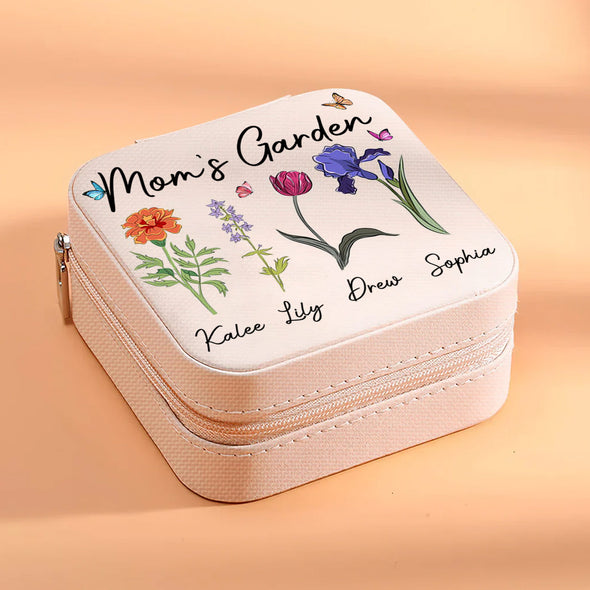 Personalized Mom Grandma's Garden Jewelry Box - Travel Jewelry Case Inspiration Gift For Mom, Bride, Aunt, Friends