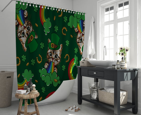 Patrick Irish Cat Shower Curtain Set - St. Patrick's Day Shower Curtain