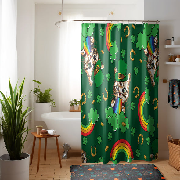 Patrick Irish Cat Shower Curtain Set - St. Patrick's Day Shower Curtain