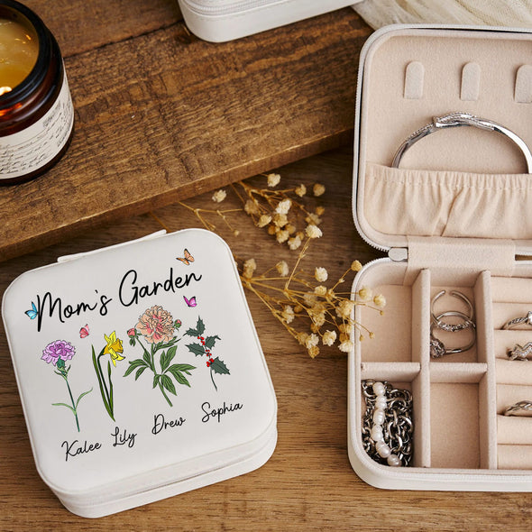 Personalized Mom Grandma's Garden Jewelry Box - Travel Jewelry Case Inspiration Gift For Mom, Bride, Aunt, Friends