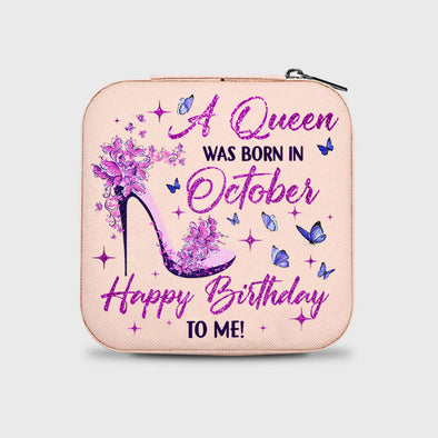 Personalized Birth A Queen Was Born Jewelry Box - Travel Jewelry Case Gift For Mom, Wife, Aunt, Friends
