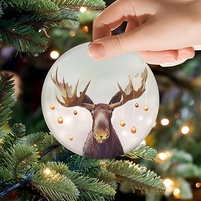 Christmas Moose Ceramic Ornament, Moose Hunting Keepsake Gifts for Grandparents, Parents, Neighbors, Friends