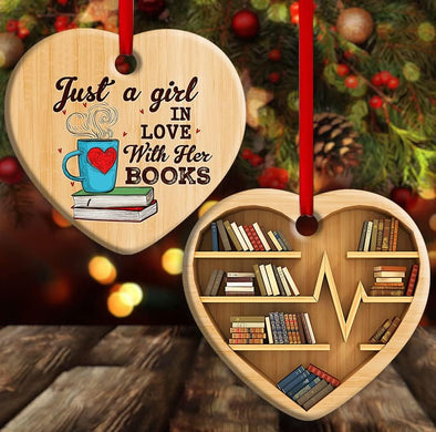 Just A Girl in Love with Her Books Ceramic Heart Ornament