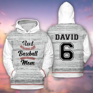 Custom Name & Number Real Baseball Mom All-Over Print Hoodie