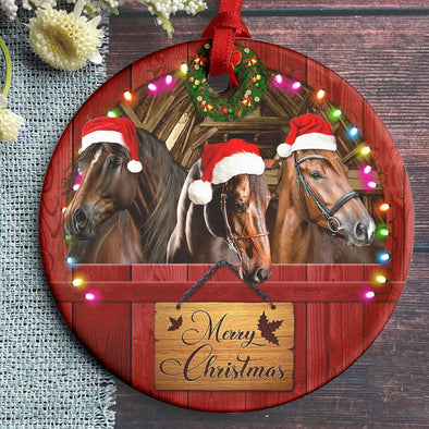 Horses in Farm Merry Christmas Ceramic Ornament Horse Ornament