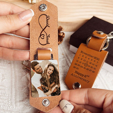Personalized Anniversary Wedding Leather Photo Keychain - For Valentine's Day