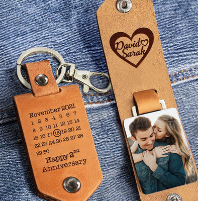 Personalized Happy Anniversary Leather Photo Keychain - For Valentine's Day