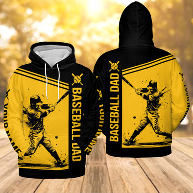 Custom Name Baseball Dad Black & Yellow All-Over Print Hoodie