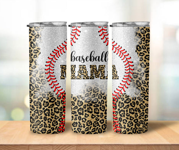 Baseball Mama 20oz Skinny Tumbler, Baseball M, Baseball Mom Gift, Leopard Tumbler, Sport Tumbler Cup