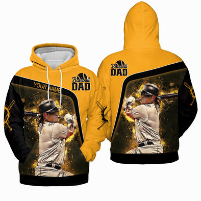 Custom Name Glory Baseball Dad Black & Yellow All-Over Print Hoodie
