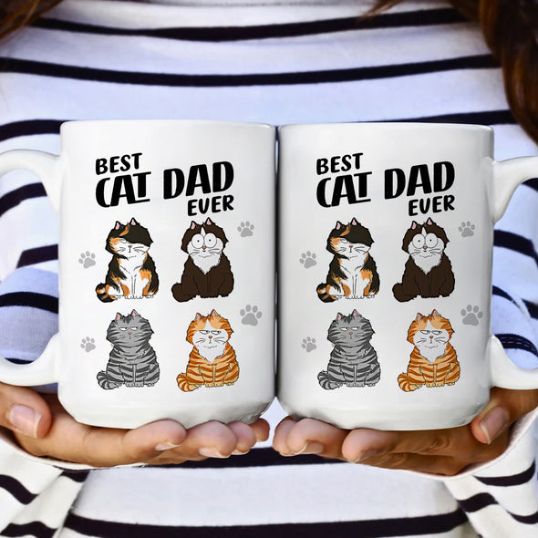 Personalized Best Cat Dad Ever Ceramic Mug 15oz - Gift For Father's Day, Cat Lovers