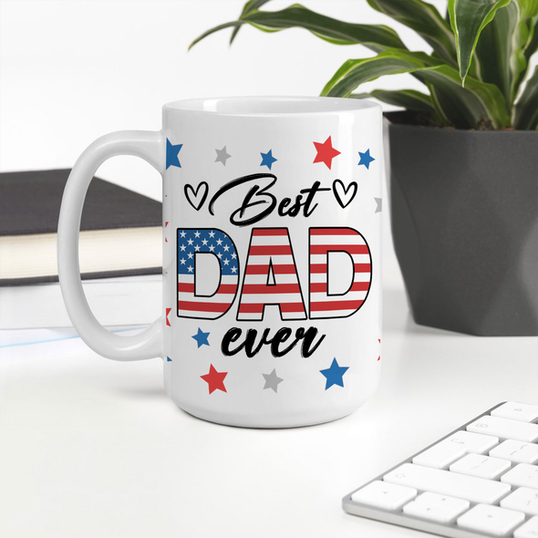Personalized Best Dad Ever Hand Kids Ceramic Mug 15oz - Gift For Father's Day, 4th Of July