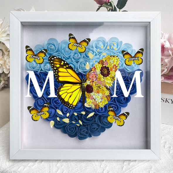 Personalized Butterfly Mom and Kids Flower Shadow Box - Gift For Mother's Day