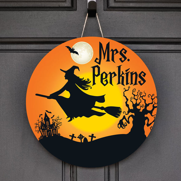 Custom Name Halloween Witches's House Round Wood Sign - Home Decor