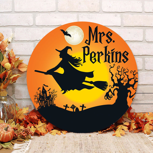 Custom Name Halloween Witches's House Round Wood Sign - Home Decor