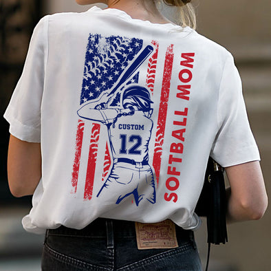 Personalized Softball Mom American Flag T-Shirt
