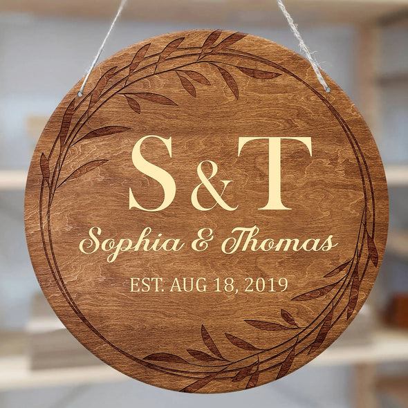 Custom Name Husband & Wife/ Couple Round Wood Sign