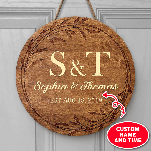 Custom Name Husband & Wife/ Couple Round Wood Sign