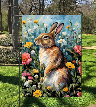 Easter Bunny Rabbit And Spring Flowers Garden Flag - Gift For Easter Day