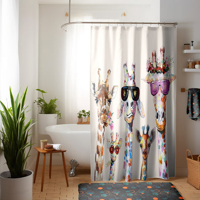 Cute Giraffe Family Shower Curtain Set - Family Bathroom Shower Curtain