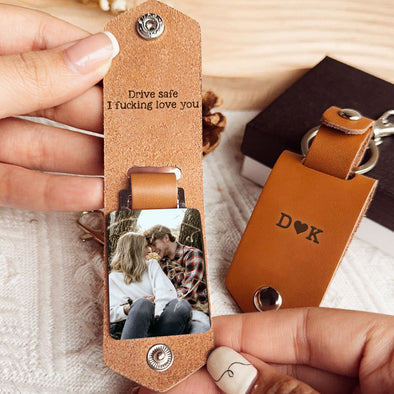 Personalized Drive Safe I F* Love You Leather Photo Keychain - Valentine's Day Gift For Him/ Her
