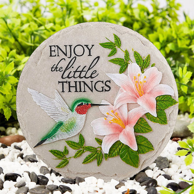 Enjoy The Little Things Hummingbird And Flower Stone - Stepping Stone Garden Decor
