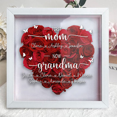 Personalized First Mom Now Grandma Flower Shadow Box - Gift For Mother's Day