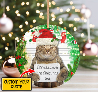 Personalized Text Funny Cat Christmas Tree Ceramic Ornament - Gifts for Cat Lovers