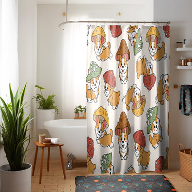 Cute Corgi Mushroom Body Shower Curtain Set - Dog Shower Curtain