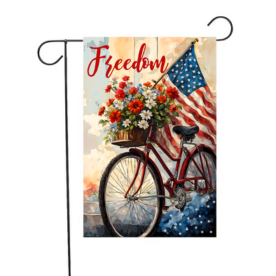 4th Of July Garden Flag - USA Flag Bicycle Floral Red Blue Independence Day Flag