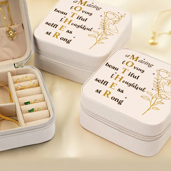 Mother Letter Jewelry Box - Travel Jewelry Case Inspiration Gift For Mom, Bride, Aunt, Friends