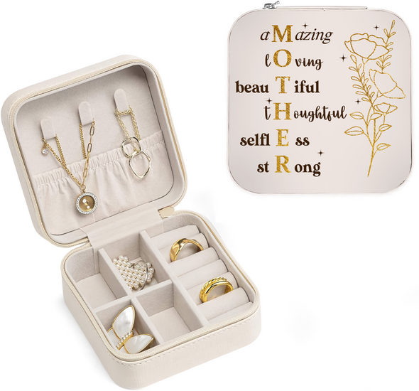 Mother Letter Jewelry Box - Travel Jewelry Case Inspiration Gift For Mom, Bride, Aunt, Friends