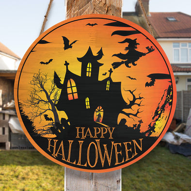 Happy Halloween Round Wood Sign - Home Decor