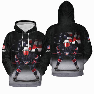 Hockey USA Flag Custom Name All-Over Print Hoodie
