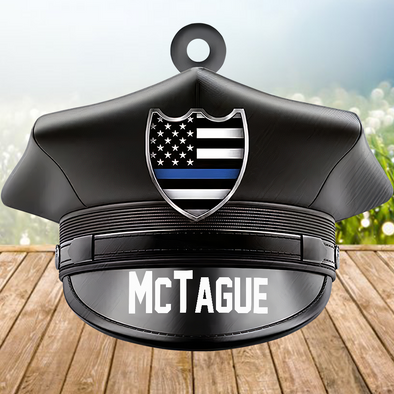Custom Name Police Hat Thin Blue Line Acrylic Ornament - Gift For Police- Tree Decor, Hanging Car